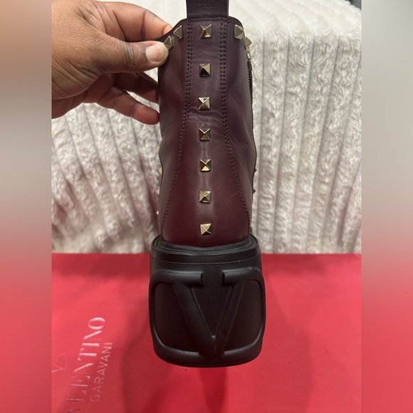 Valentino Garavani Rockstud VLOGO 85 Burgundy Leather Platform Boots 41EU/11US - Picture 6 of 17